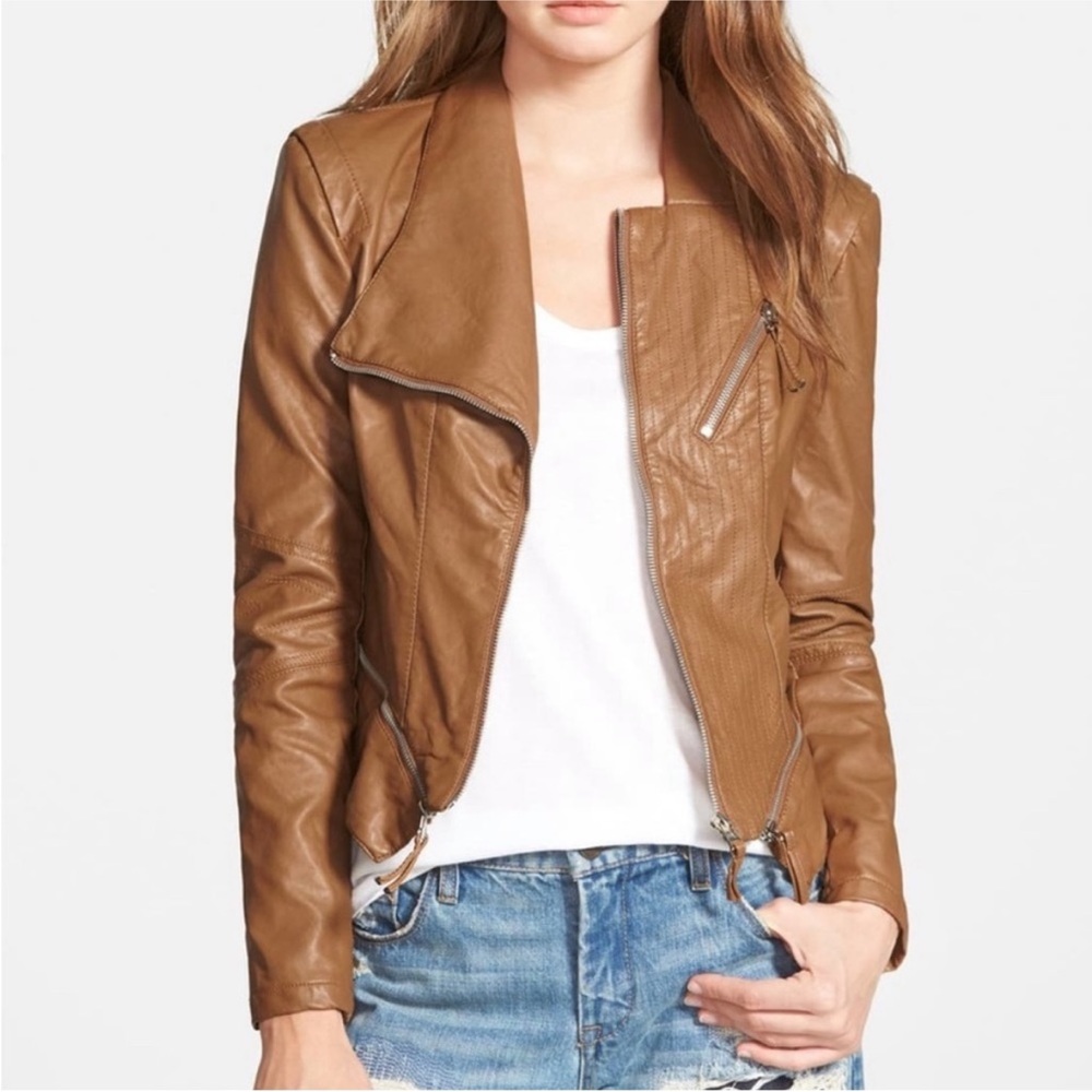 BlankNYC Vegan Leather Jacket in Cognac